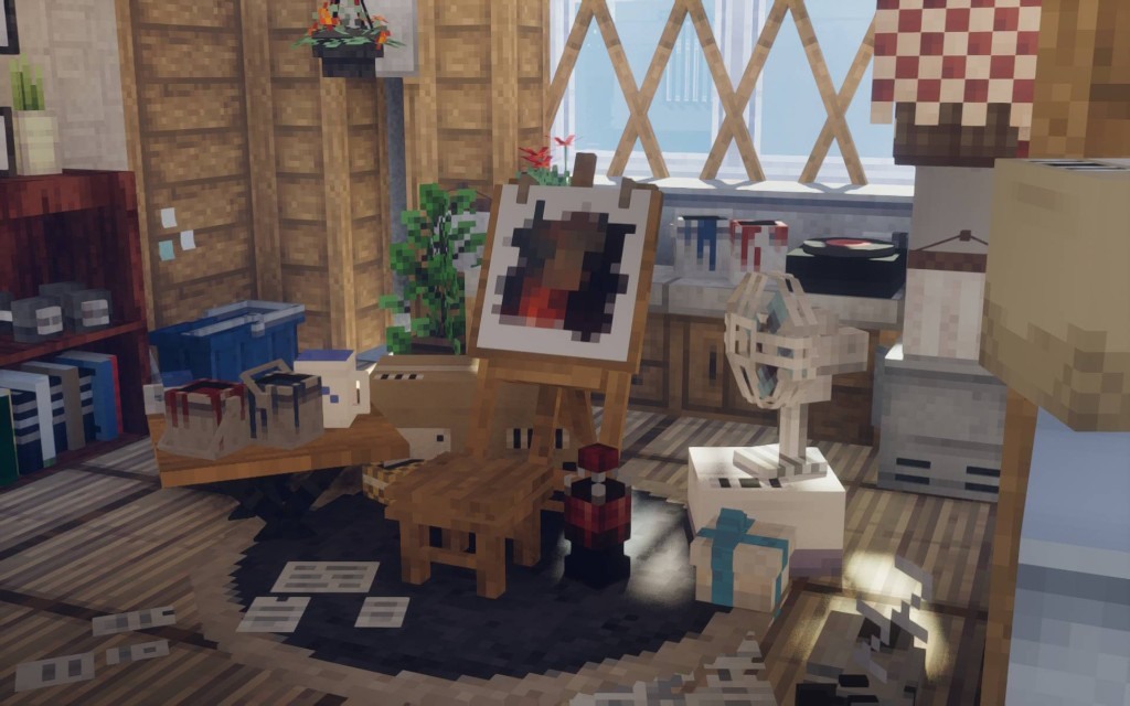Интерьер студии художника в Minecraft с блоками декора Yuushya